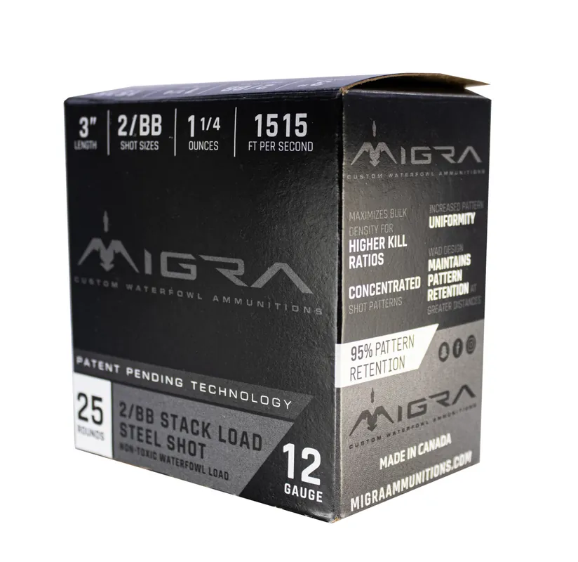 Migra Waterfowl 1,515 fps 12 Gauge 3" 1-1/4 oz 2 & BB Stacked Load Steel Shot Shotgun Ammunition
