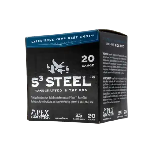 Apex Waterfowl S3 ,1250 fps 20 Gauge 3‘‘ 1 oz 2 Steel Shot Shotgun Ammunition