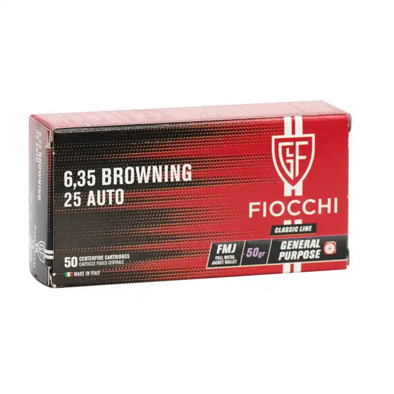 Fiocchi 6,35 Browning 800 fps 25 ACP 50 Grain Full Metal Jacket Handgun Ammunition