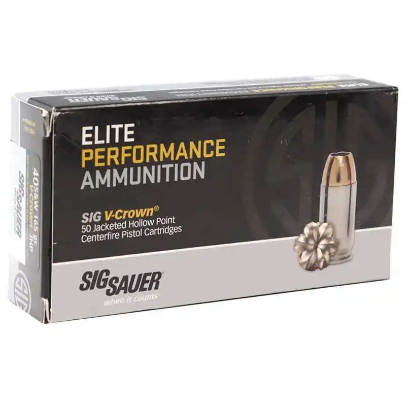 Sig Sauer Elite Defense 1,090 fps 40 Smith & Wesson 165 Grain V Crown Jacketed Hollow Point Handgun Ammunition