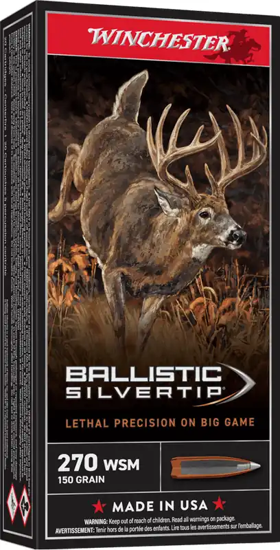 Winchester Ballistic Silvertip 3,120 fps 270 Winchester Short Magnum 150 Grain Rapid Controller Expansion Polymer Tip Rifle Ammunition