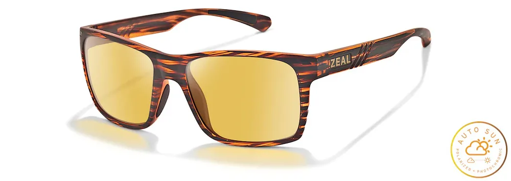Brewer Sunglasses with Woodgrain Frames and AutoSun Lenses by Zeal