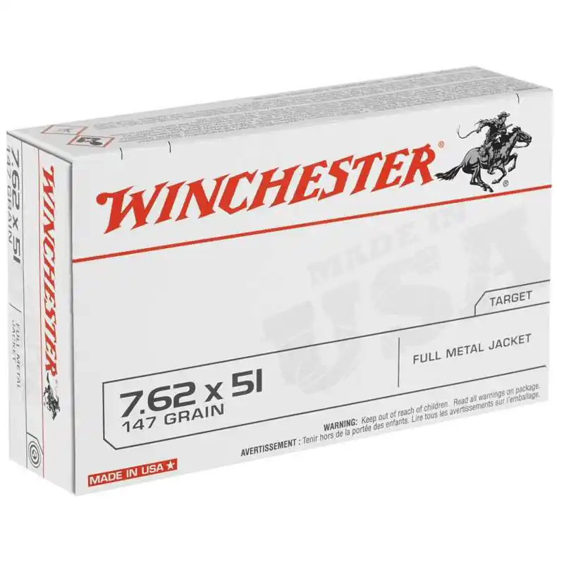 Winchester USA 2,800 fps 7.62x51mm NATO 147 Grain Full Metal Jacket Rifle Ammunition
