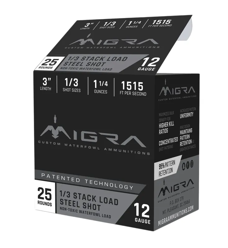 Migra Waterfowl 1,515 fps 12 Gauge 3" 1-1/4 oz 1 & 3 Stacked Load Steel Shot Shotgun Ammunition
