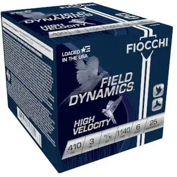 Fiocchi Field Dynamics 1140fps .410ga 3" 11/16oz 6 Lead Shot Upland Game Shotgun Ammunition