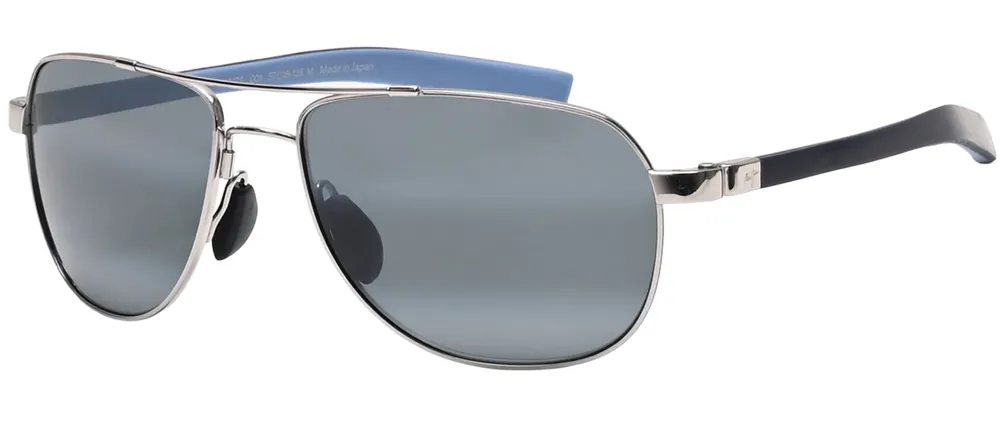 Guardrails Sunglasses with Silver and Blue Frames and Grey Lens by Maui Jim