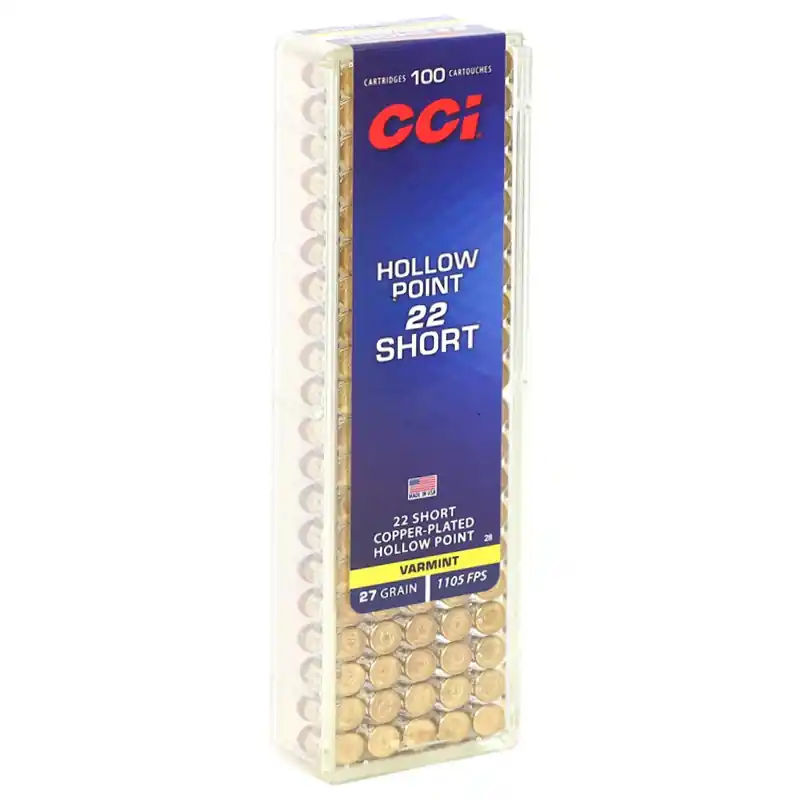 CCI 1,105 fps 22 Short 27 Grain Copper Plated Hollow Point Round Nose Handgun Ammunition