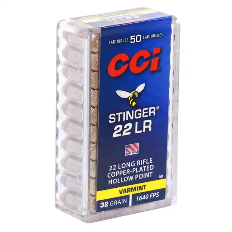 CCI Stinger 1,640 fps 22 Long Rifle 32 Grain Copper Plated Hollow Point Rimfire Ammunition