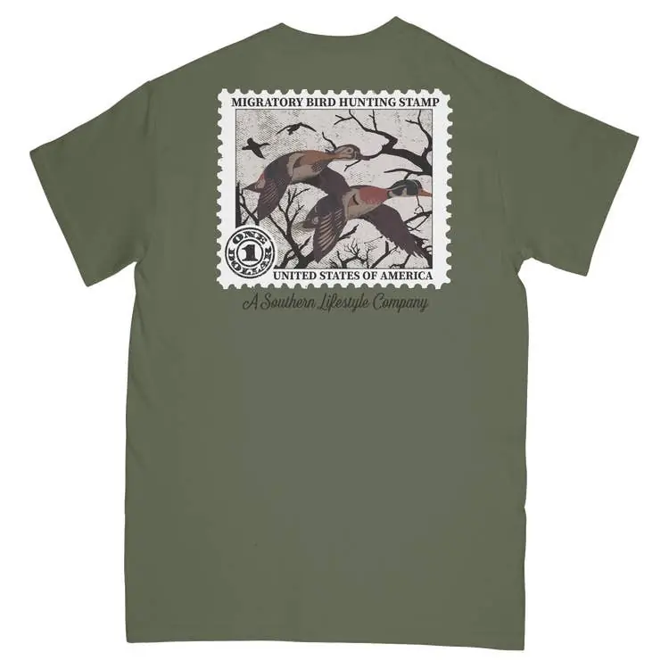 Men‘s Vintage Duck Stamp Short Sleeve Graphic Tee Shirt by Prairie Oaks