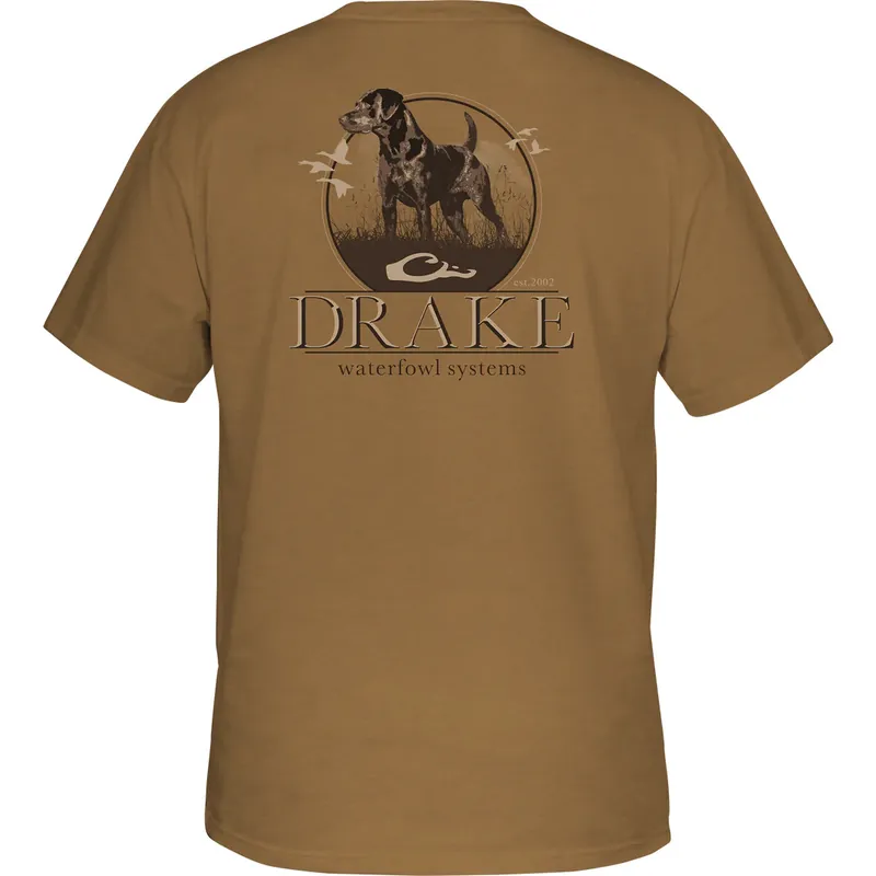 Men‘s Standing Black Lab Short Sleeve Pocket Graphic Tee Shirt by Drake