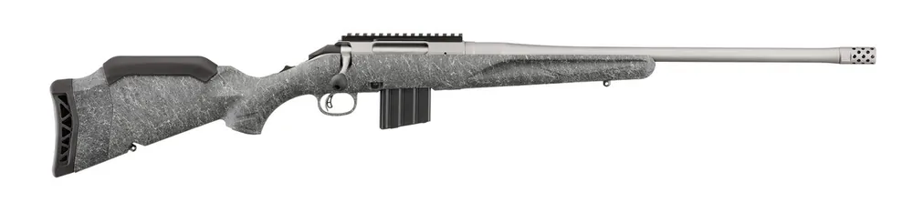 American 400 Legend Gen 2 Bolt Action Rifle with 20 Inch Cobalt Cerakote Barrel in Gray Splatter Stock by Ruger
