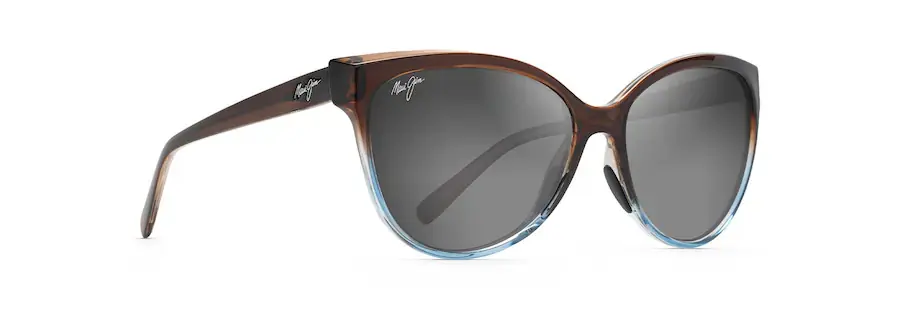‘Olu‘Olu Sunglasses With Translucent Dark Chocolate with Blue Frame and Neutral Grey Lens By Maui Jim