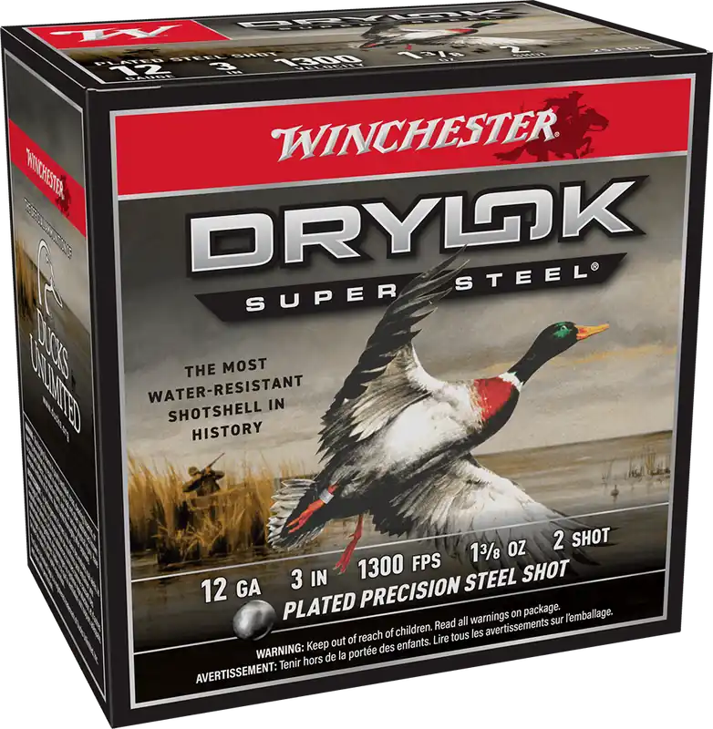 Winchester Drylok Super Steel 1300fps 12 Gauge 3" 1-3/8oz 2 Steel Shot Shotgun Ammunition