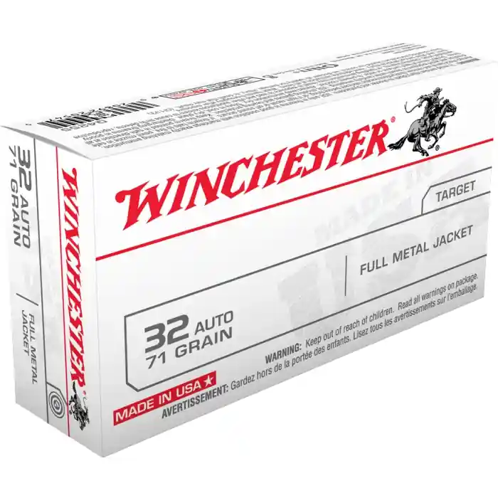 Winchester USA 905 fps 32 ACP 71 Grain Full Metal Jacket Handgun Ammunition