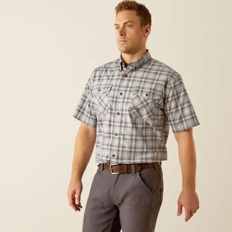 Rebar Distress Short Sleeve Work Shirt in Wild Dove by Ariat