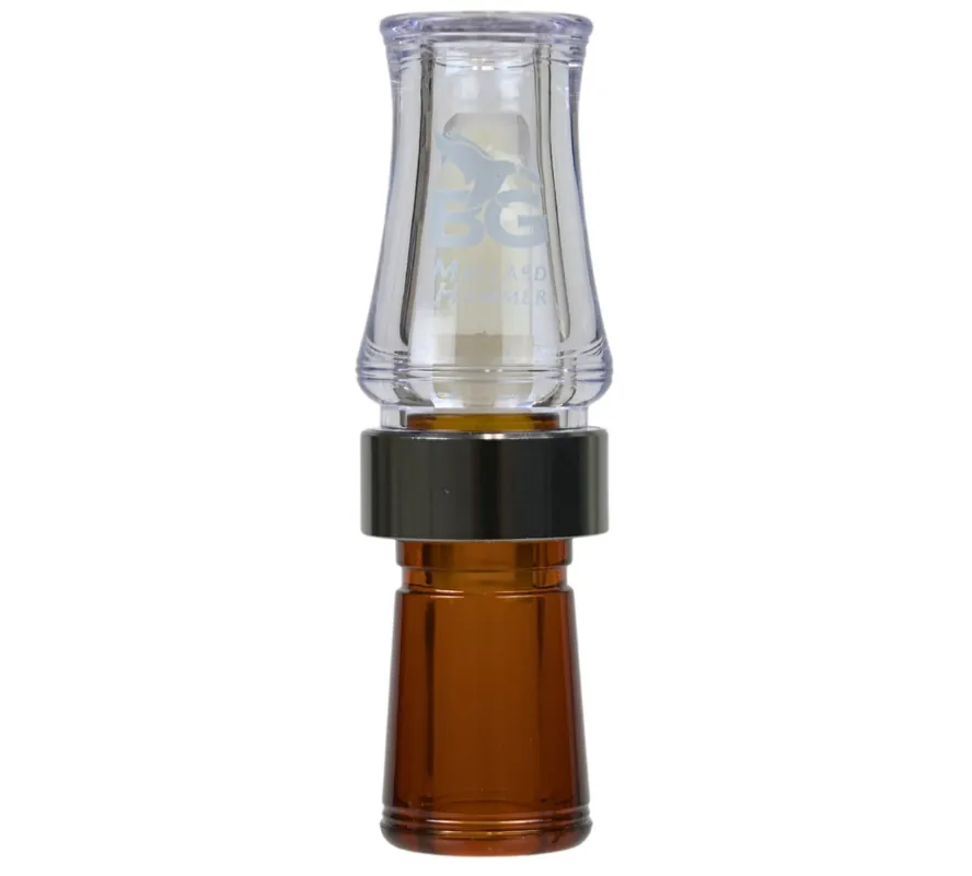 Clear and Bourbon Polycarbonate Mallard Hammer Big Barrel Double Reed Duck Call by Buck Gardner