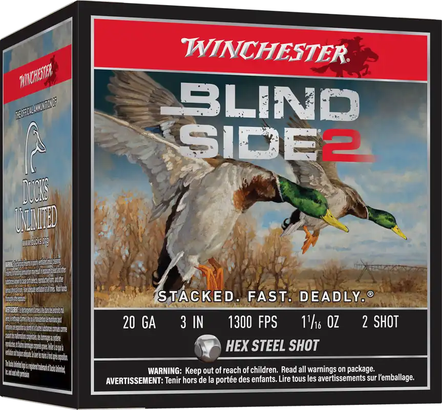 Winchester Blind Side 2 1300fps 20 Gauge 3‘‘ 1-1/16oz 2 Steel Shot Shotgun Ammunition