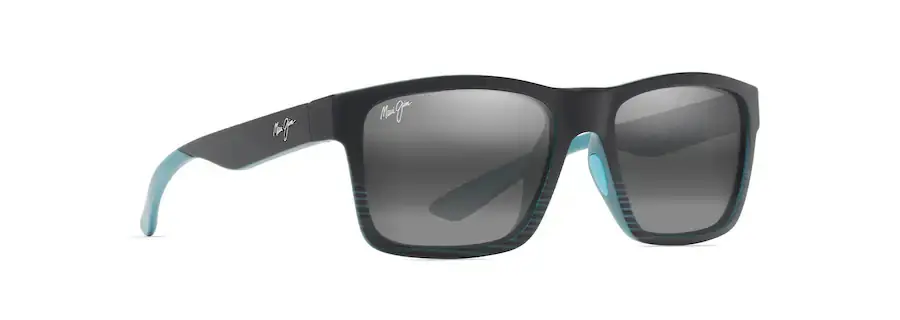 The Flats Sunglasses with Black and Teal Stripes Frame Neutral Grey Lens by Maui Jim