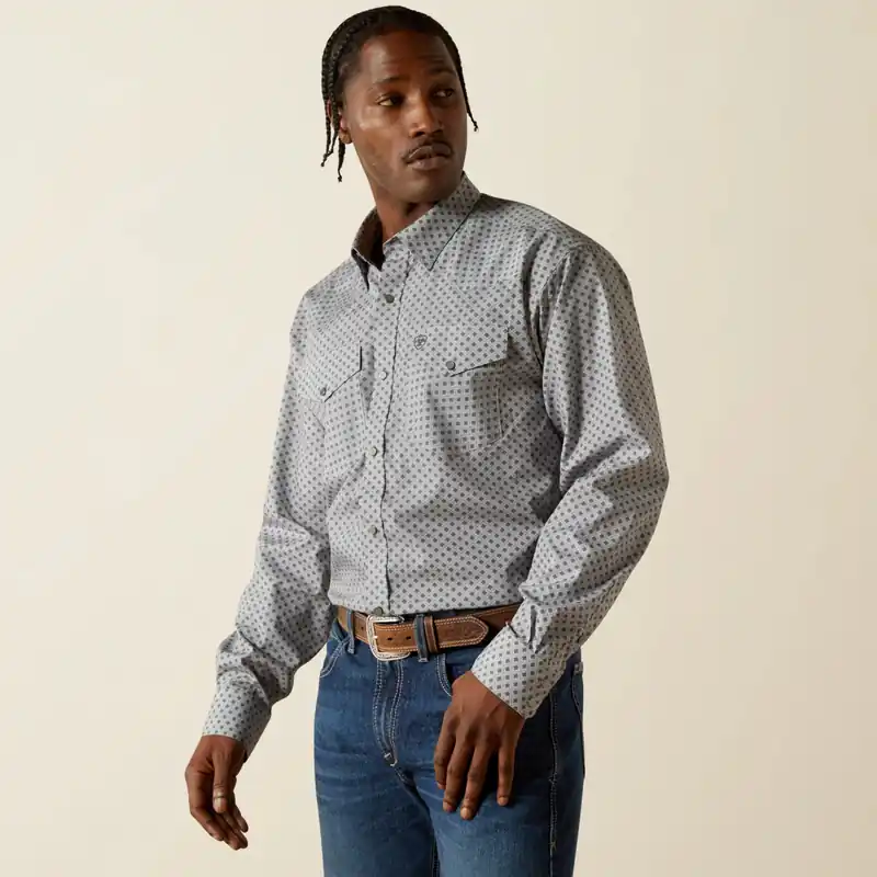 Mens Wrinkle Free Edward Snap Long Sleeve Shirt in Heather Grey by Ariat