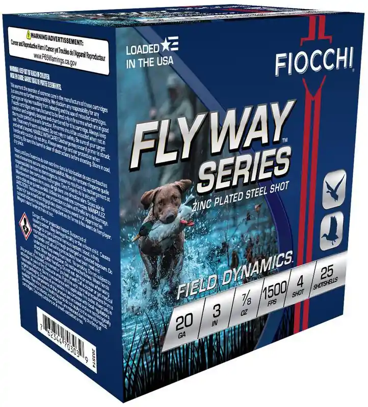 Fiocchi Flyway Series 1500fps 20 Gauge 3" 7/8oz 4 Steel shot Shotgun Ammunition
