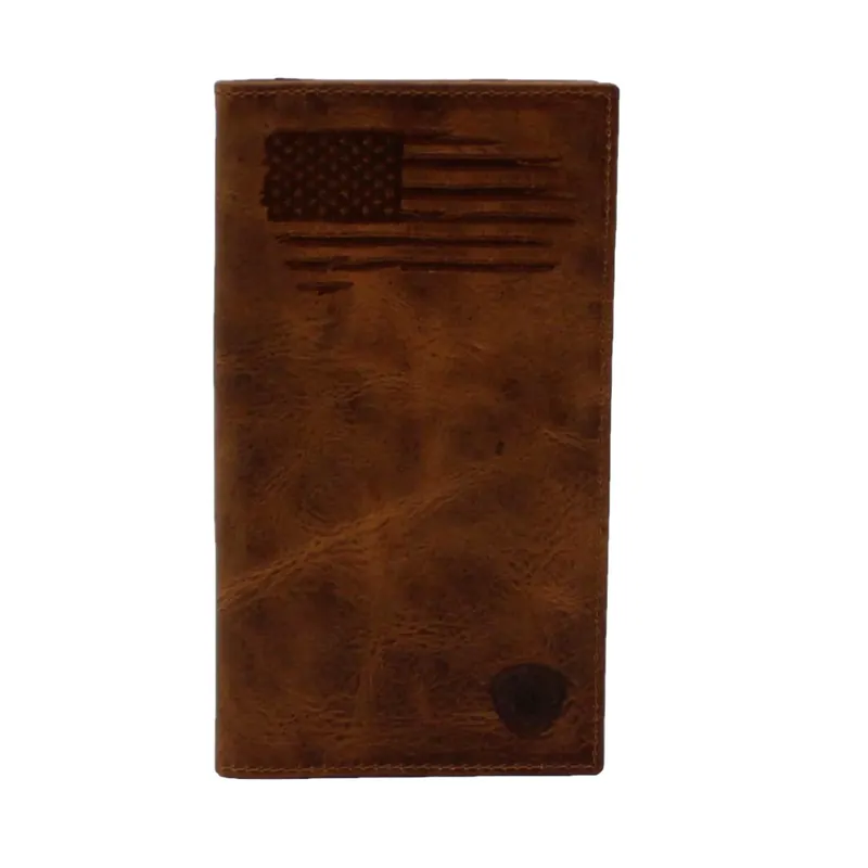 Men‘s Brown USA Flag Leather Rodeo Style Wallet by Ariat
