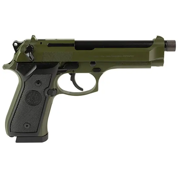 Beretta Threaded Barrel 92FS 9mm Caliber 5.1" Barrel Semi Auto OD Green Finish Handgun with 2 Mags