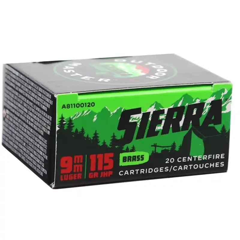 Sierra Outdoor Master 1,135 fps 9mm Luger 115 Grain Jacketed Hollow Point Handgun Ammunition