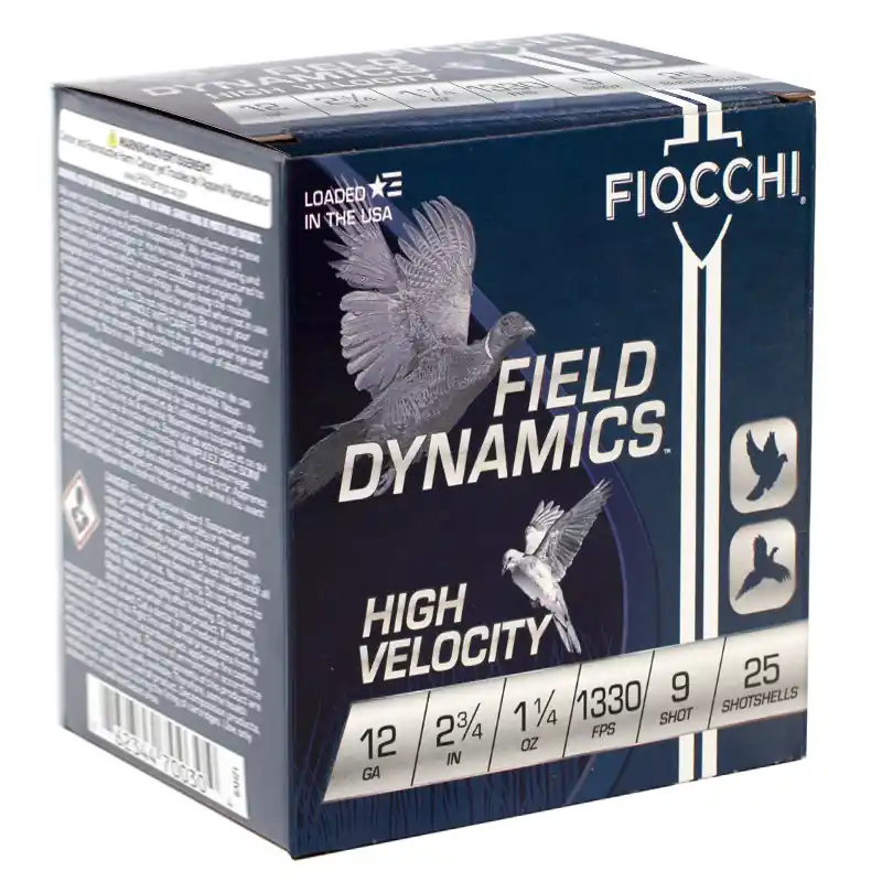 Fiocchi Field Dynamics 1,330 fps 12 Gauge 2-3/4" 1 -1/4 oz. 9 Lead Shot Shotgun Ammunition