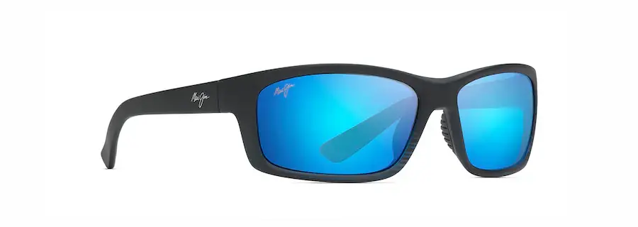 Kanaio Coast Sunglasses with Matte Translucent Blue Black with Stripe Frame and Blue Hawaii Lens by Maui Jim