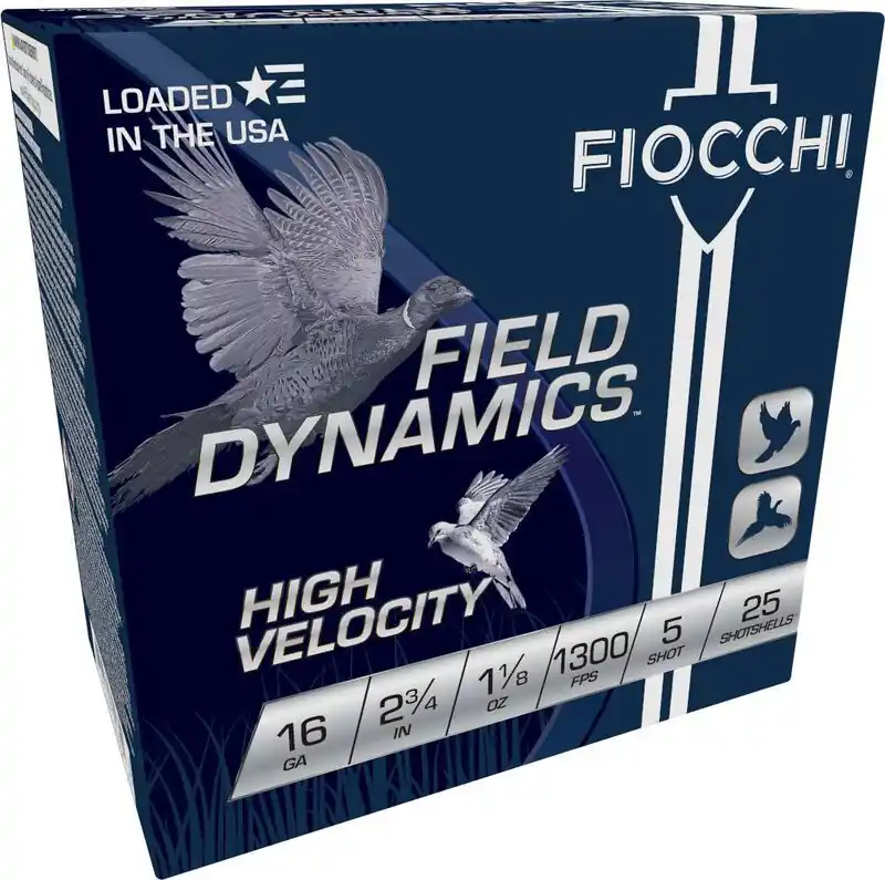 Fiocchi Field Dynamics High Velocity 1300fps 16 Gauge 2-3/4" 1-1/8oz 5 Lead shot Shotgun Ammunition