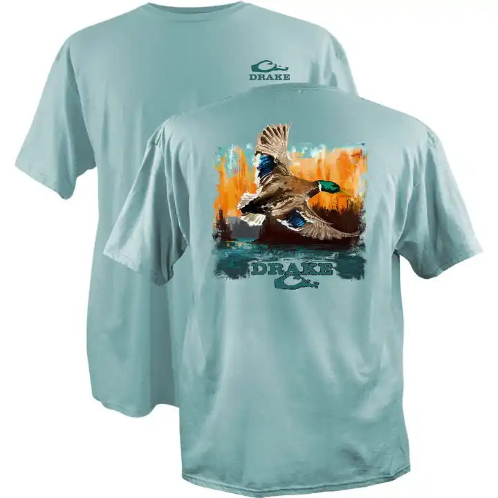 Men‘s Watercolor Mallard Short Sleeve Cotton Graphic Tee Shirt by Drake