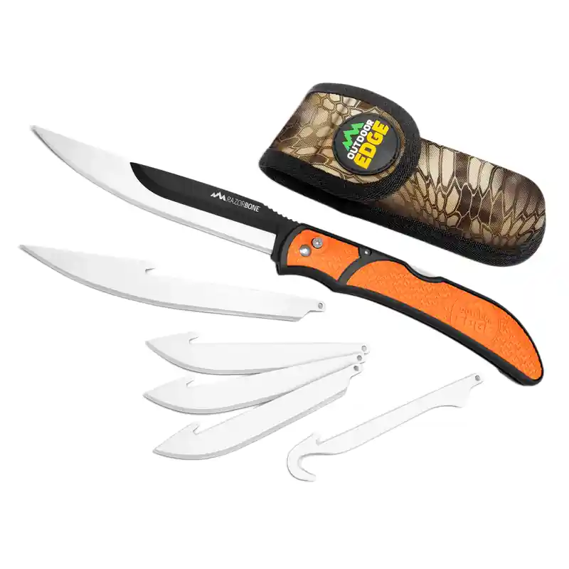 Razor Bone 5" 6 Piece Folding Replaceable Razor Blade Set in Orange by Outdoor Edge
