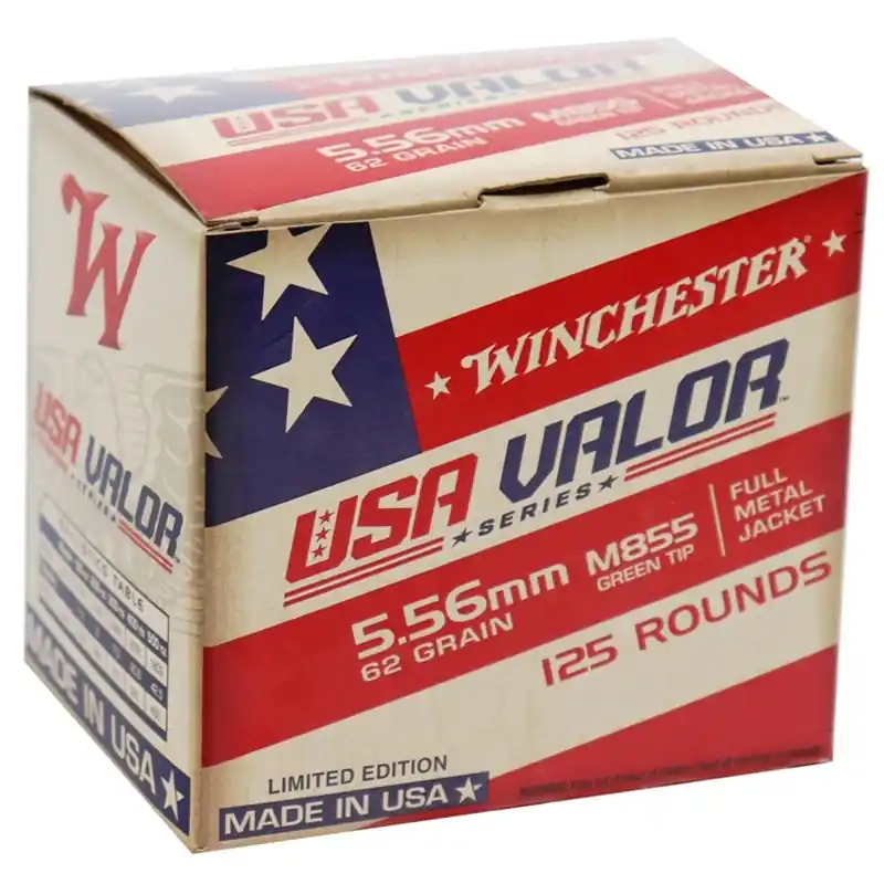 Winchester USA Valor Value Pack 3,060 fps 5.56x45mm NATO 62 Grain Full Metal Jacket M855 Green Tip Rifle Ammunition