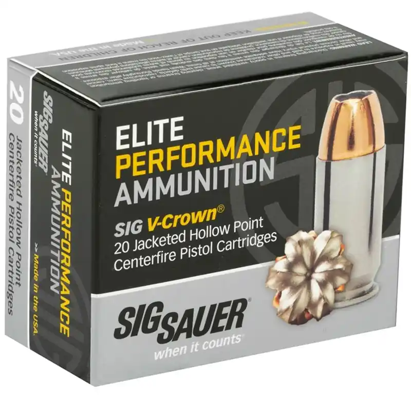 Sig Sauer Elite Performance 1,250 fps 10mm Auto 180 Grain V-Crown Jacketed Hollow Point Handgun Ammunition