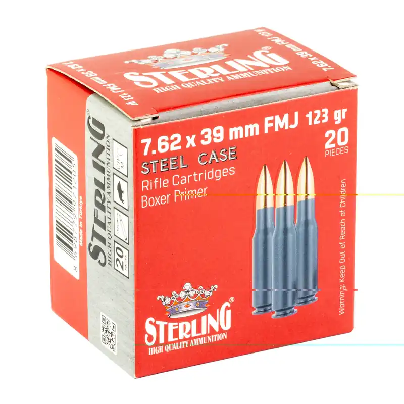 Sterling 2,362 fps 7.62x39mm Steel Case 123 Grain Full Metal Jacket Rifle Ammunition