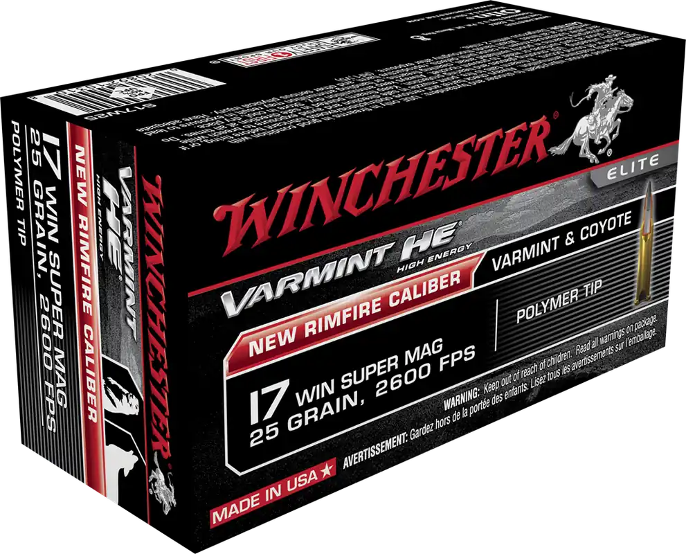 Winchester Elite Varmint High Energy 2,600 fps 17 Super Mag 25 Grain Polymer Tipped Rifle Ammunition