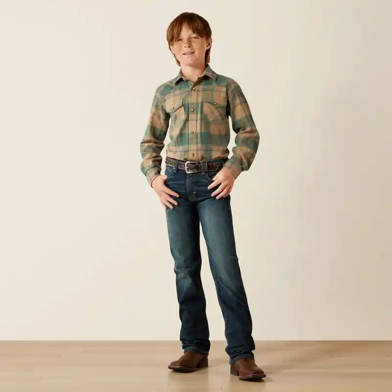 Youth Huxlee Retro Snap Long Sleeve Shirt in Deep Teal by Ariat