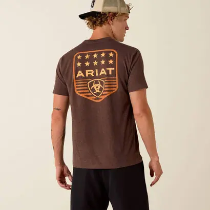 Stripe Patriotic Badge Short Sleeve Tee Shirt in Brown by Ariat