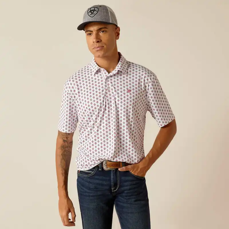 All Over Print White Short Sleeve Polo Shirt by Ariat
