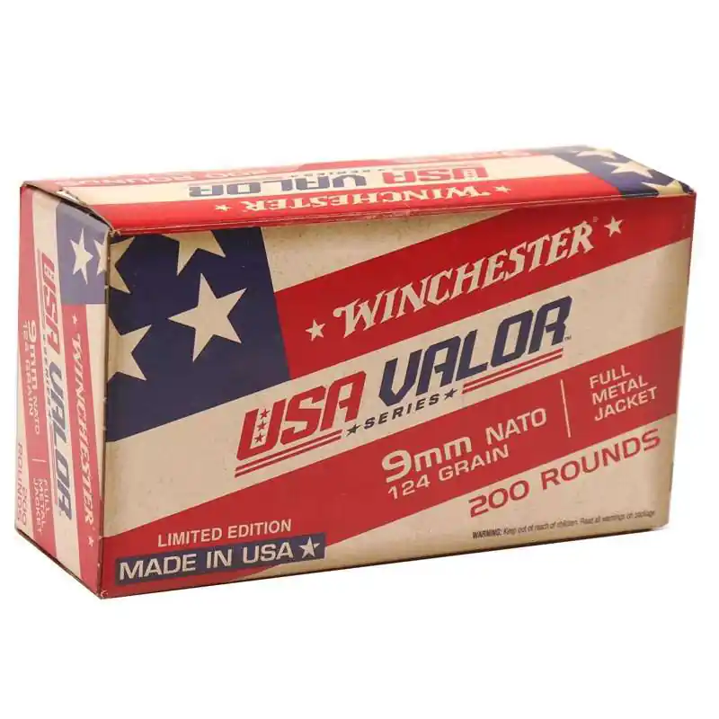 Winchester USA Valor 1,200 fps 9mm NATO 124 Grain Full Metal Jacket Handgun Ammunition