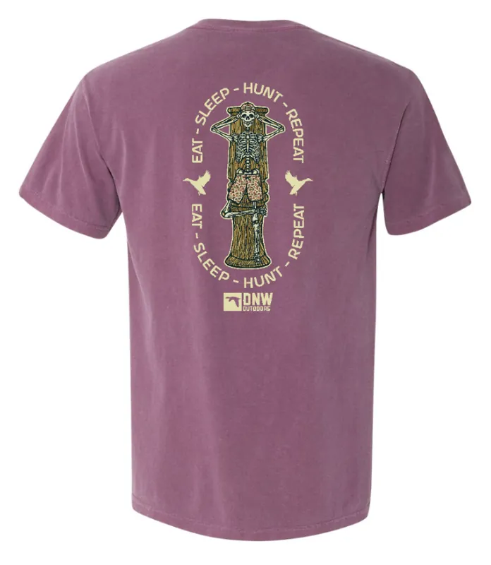 Eat Sleep Hunt Repeat Skeleton Short Sleeve Logo Tee Shirt by DNW Outdoors