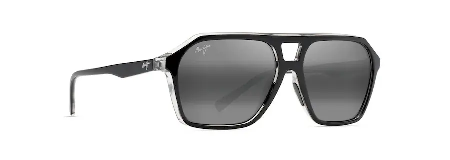 Wedges Sunglasses with Black Gloss with Crystal interior Frame and Neutral Grey Lens by Maui Jim