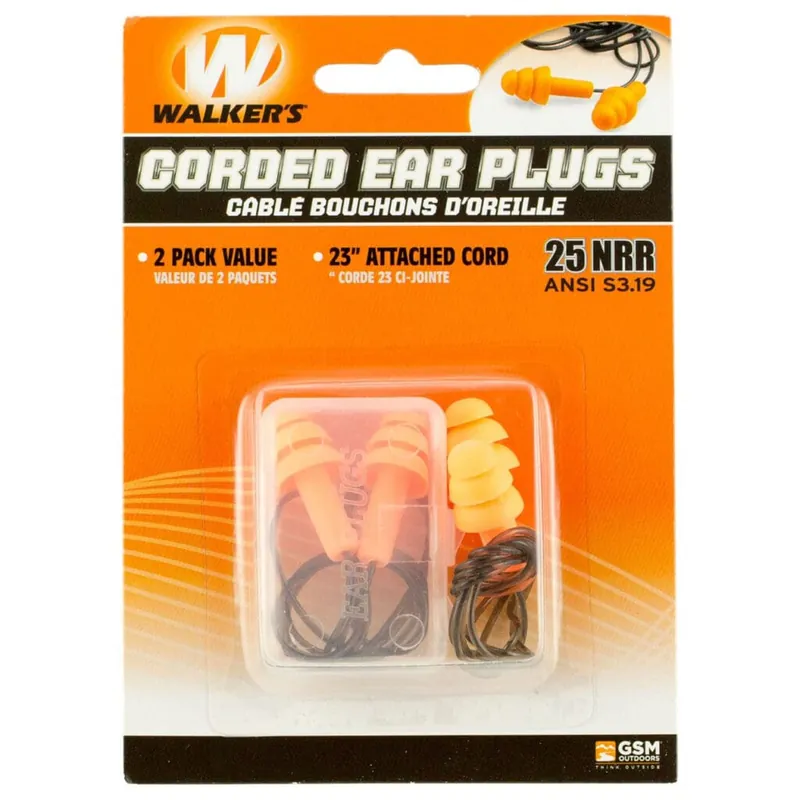 2 Pack Corded Foam Ear Plugs by Walkers
