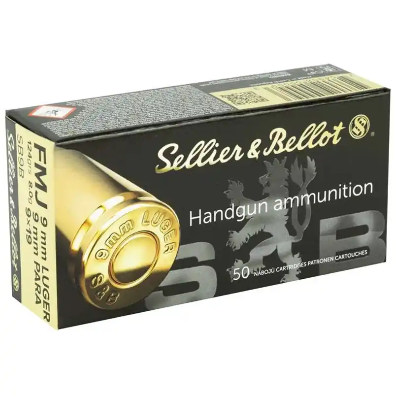 Sellier & Bellot 1,181 fps 9mm Luger 124 Grain Full Metal Jacket Handgun Ammunition
