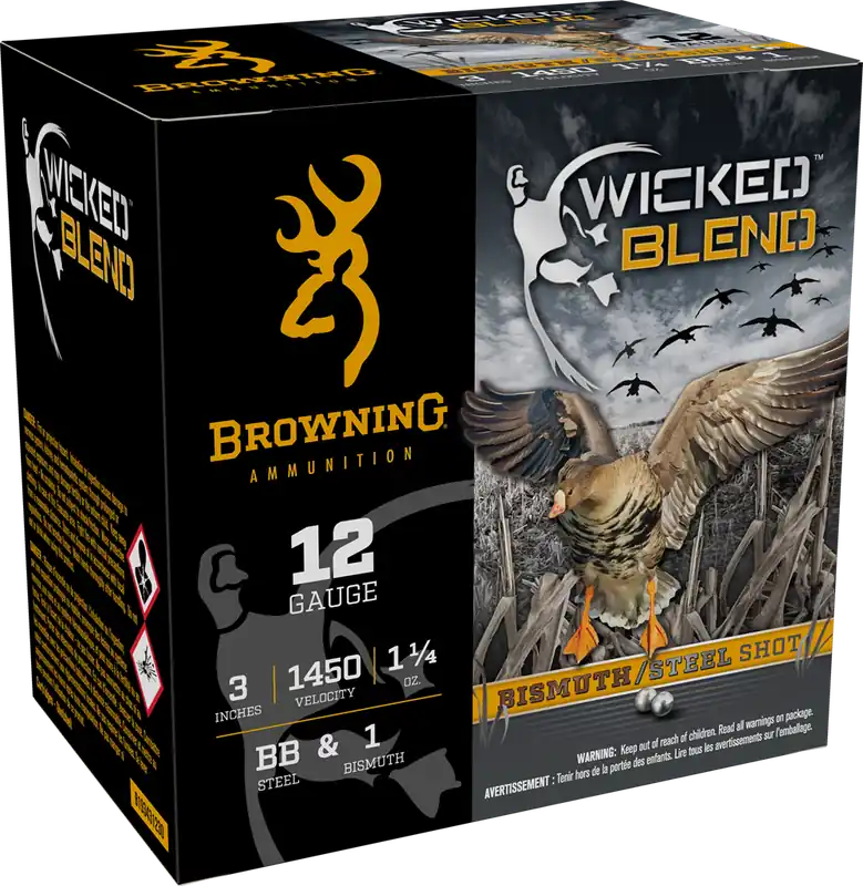 Browning Wicked Blend 1450fps 12 Gauge 3" 1-1/4oz BB and 1 Steel and Bismuth Blended Shot Shotgun Ammunition