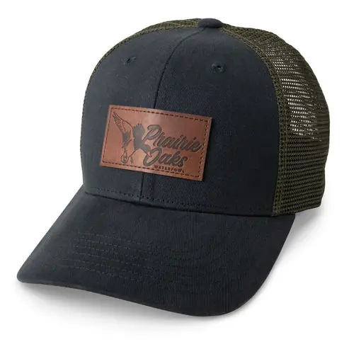 Leather Patch Trucker Hat in Navy by Prairie Oak Waterfowl