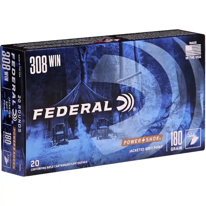 Federal Premium Power Shok 2,570 fps 308 Winchester 180 Grain Soft Point Rifle Ammunition
