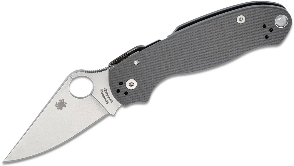 3 Inch Maxamet Stonewashed Plain Blade Folding Knife with Dark Gray G10 Handle by Spyderco