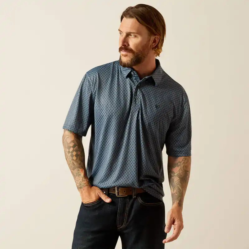 All Over Print Short Sleeve Polo Shirt in Newsboy Blue by Ariat