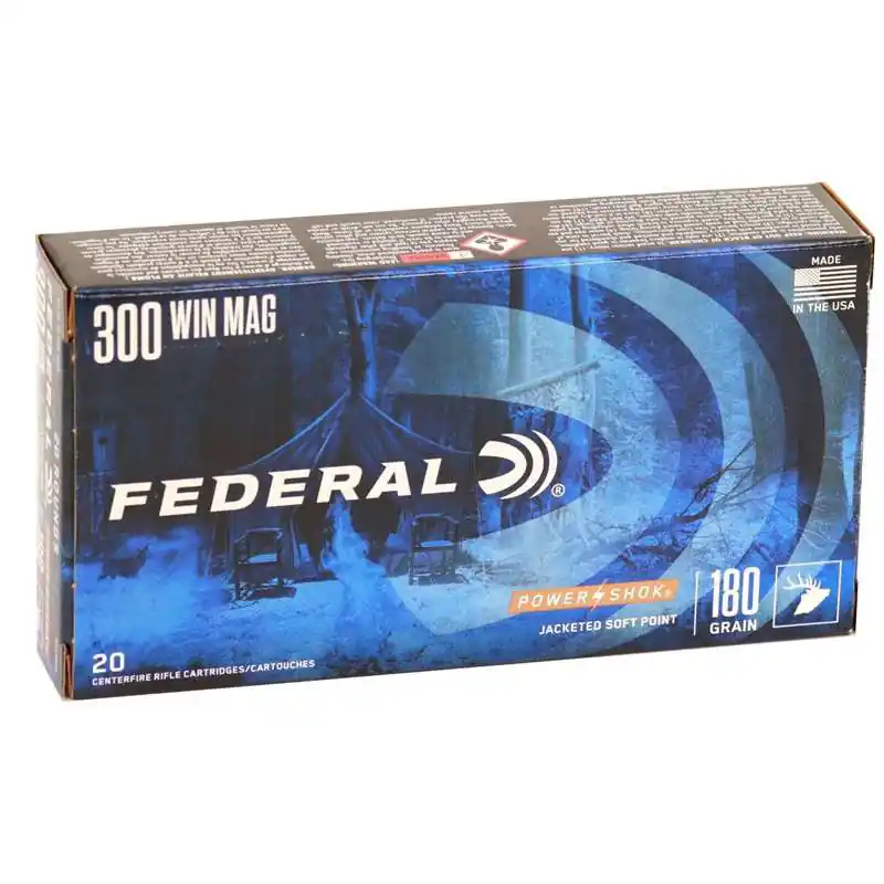 Federal Power Shok 2,960 fps 300 Winchester Magnum 180 Grain Jacketed Soft Point Rifle Ammunition